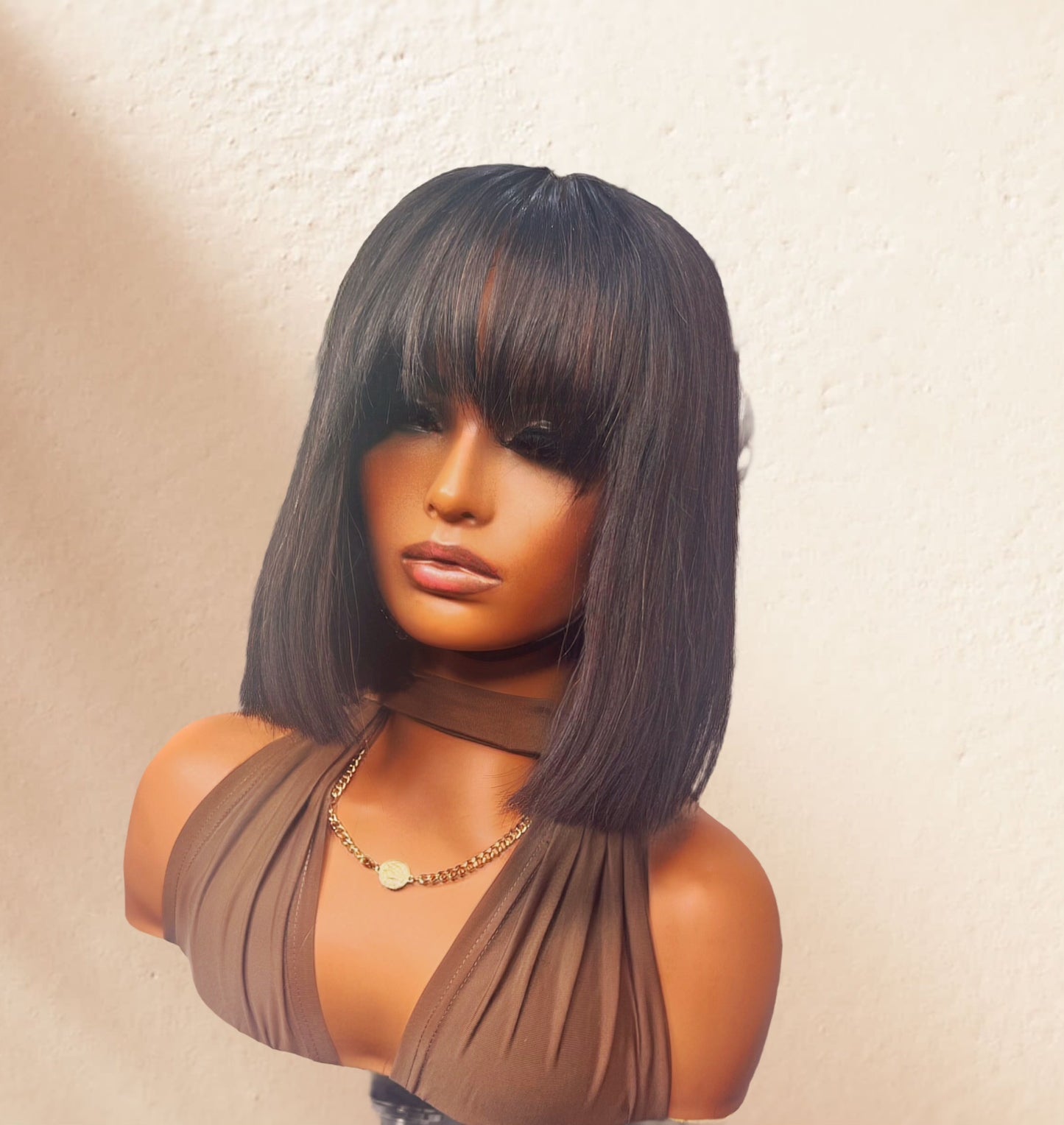 Luxury full bang Virgin Human Hair Closure Wig in natural black for women