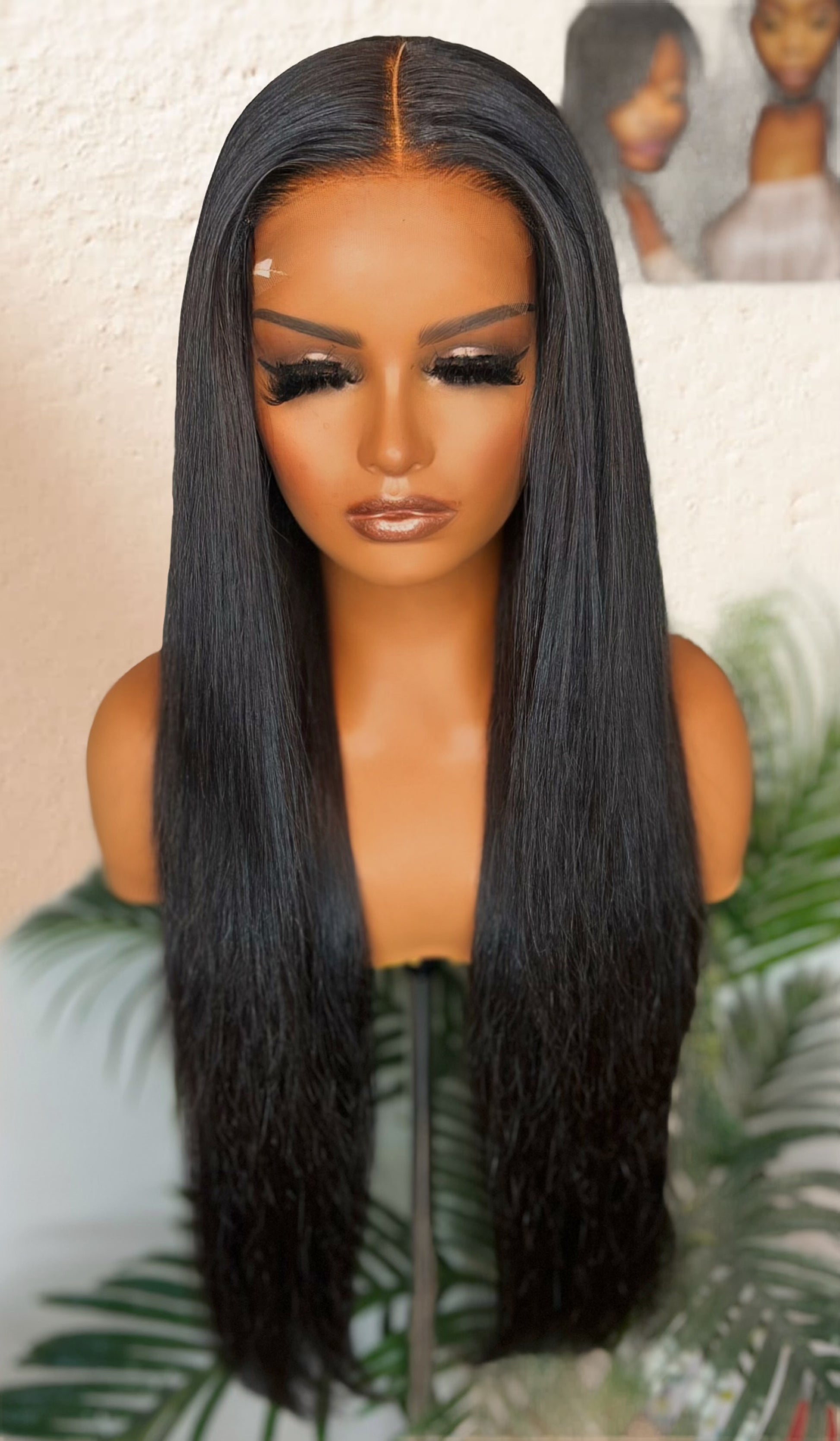 Elegant long straight raw human hair wig in natural black 