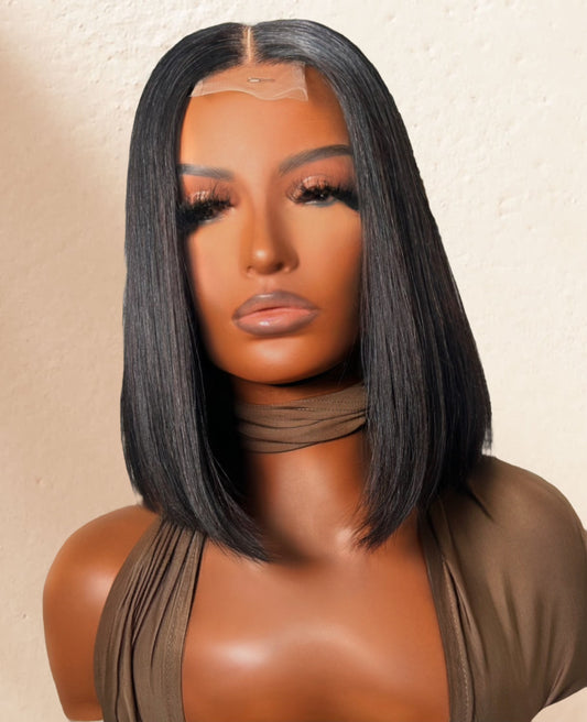 Luxury 2x6 Virgin Human Hair Closure bob  Wig in natural black for women 